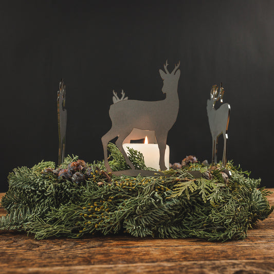 Adventskranzstecker Set 2-teilig Motiv Rehbock & Rothirsch