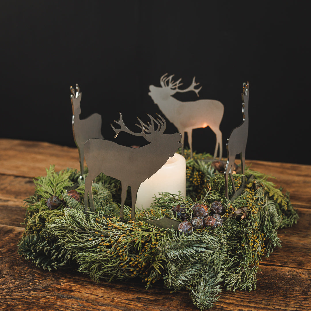 Adventskranzstecker Set 2-teilig Motiv Rehbock & Rothirsch