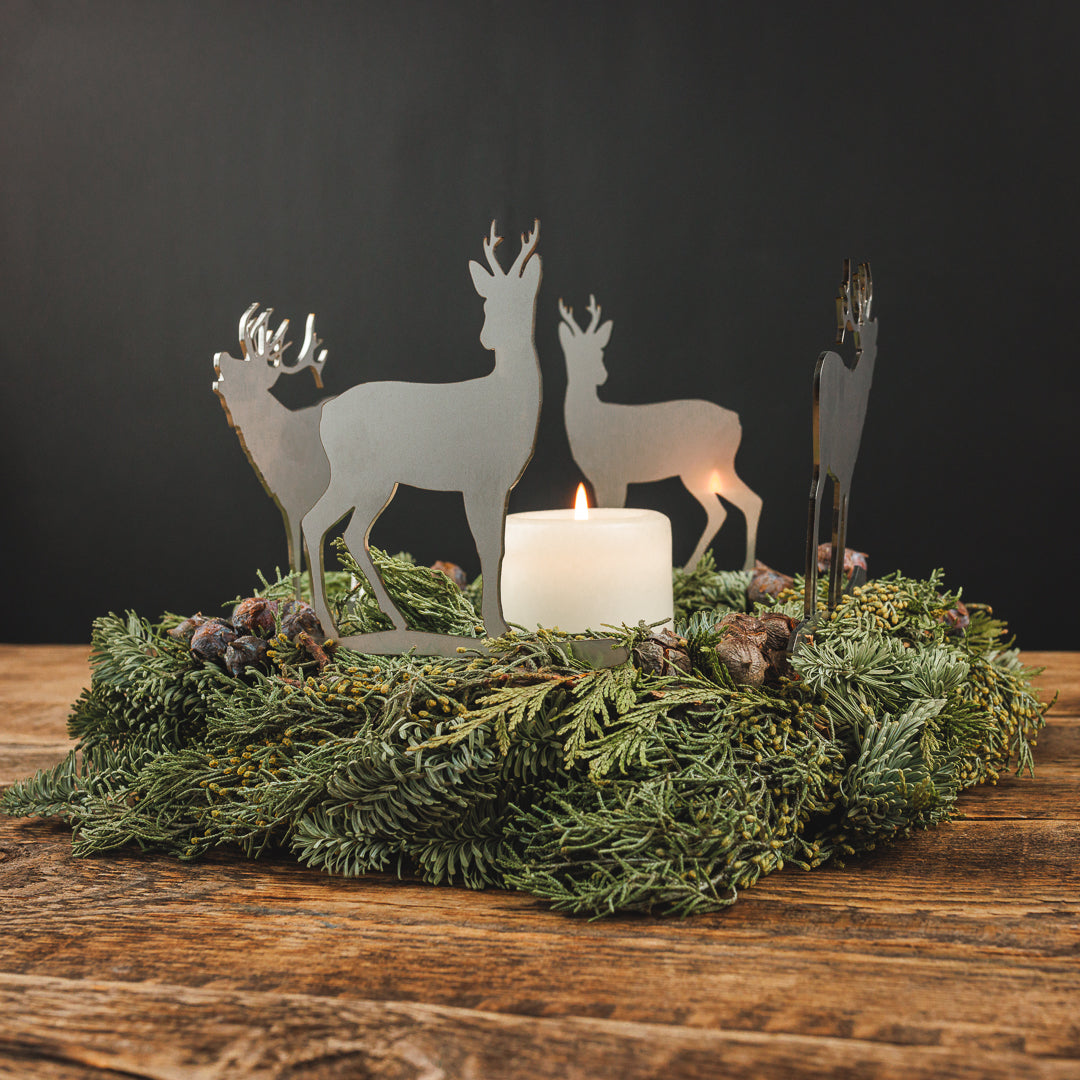 Adventskranzstecker Set 2-teilig Motiv Rehbock & Rothirsch