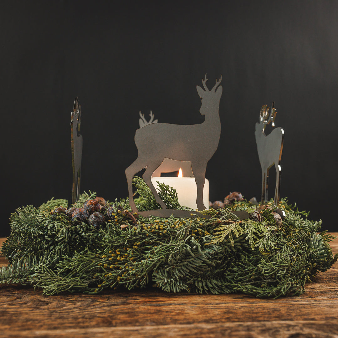 Adventskranzstecker Set 2-teilig Motiv Rehbock & Rothirsch